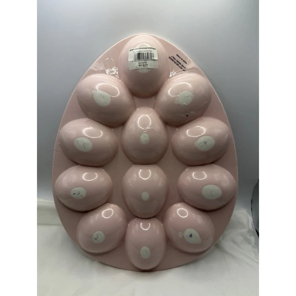 Ceramic Deviled Egg Plate Pastel Pink Classic Style,Dish In Egg Shape, 12 Eggs